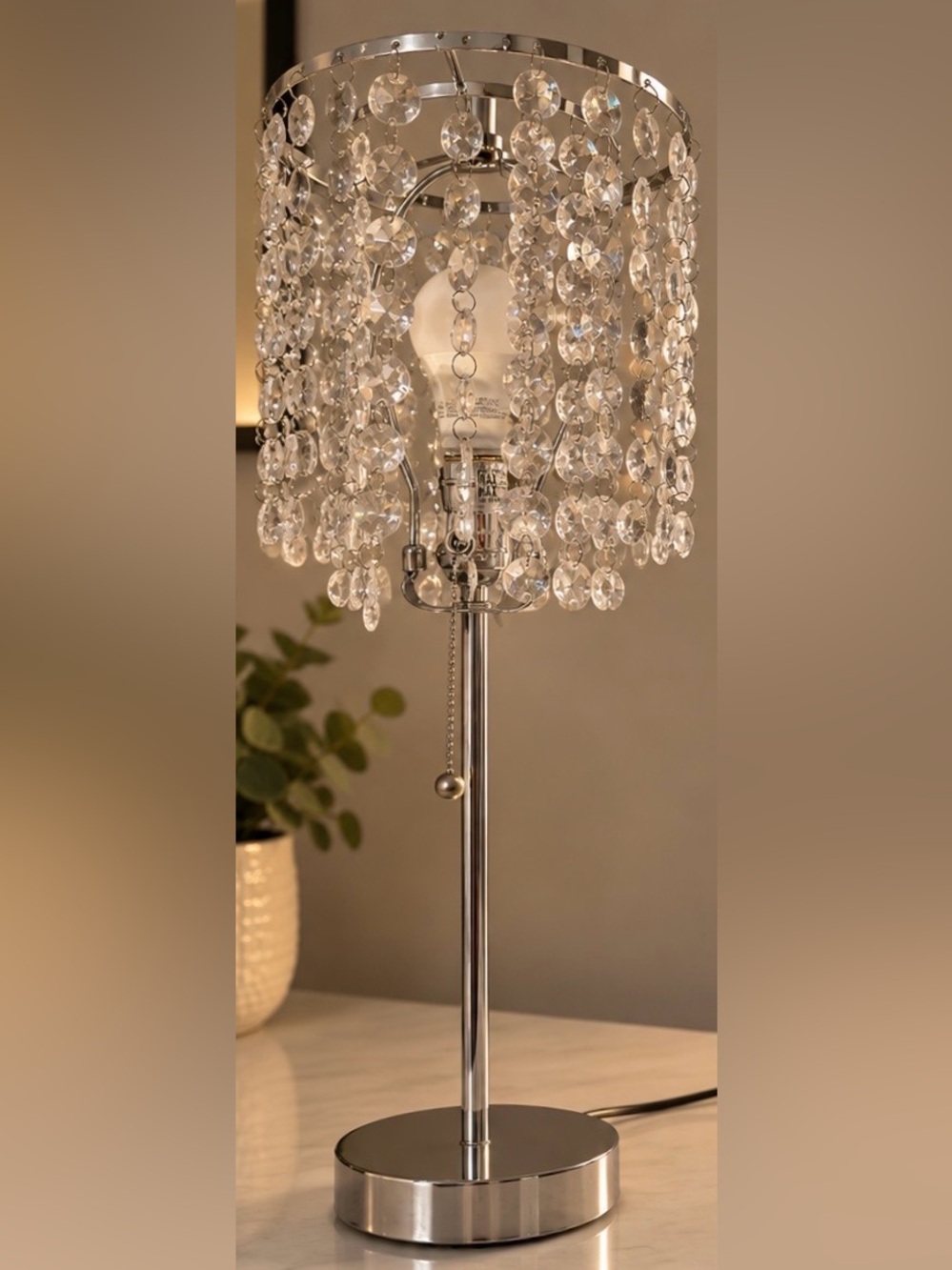 Crystal Drop Table Lamp in Silver Finish